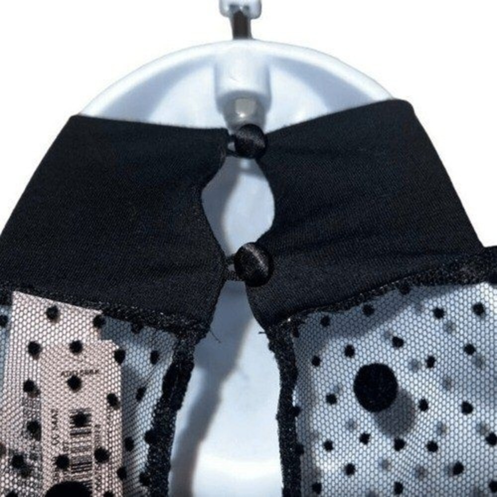 🆕 VICTORIA'S SECRET Black Sheer Mesh Polka Dot Mock Neck Bodysuit NWT $69 XS - Picture 7 of 8